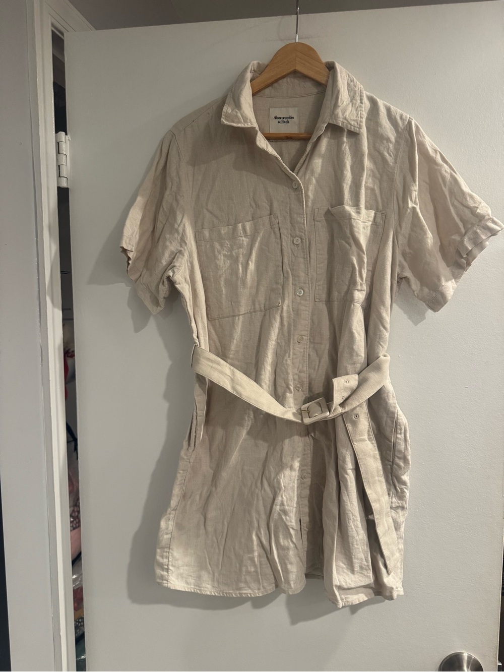 Abercrombie & Fitch Cream Linen Blend Shirt Dress Women’s SP